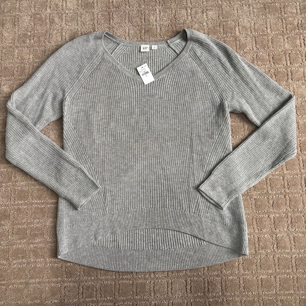 GAP Merino Wool Blend Sweater Women's Medium Gray Classic Preppy Pullover NWT